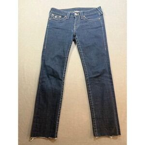 True Religion Julie Jeans Women's Dark Wash Denim‎ Raw Hem 29X27 Flap Pockets.